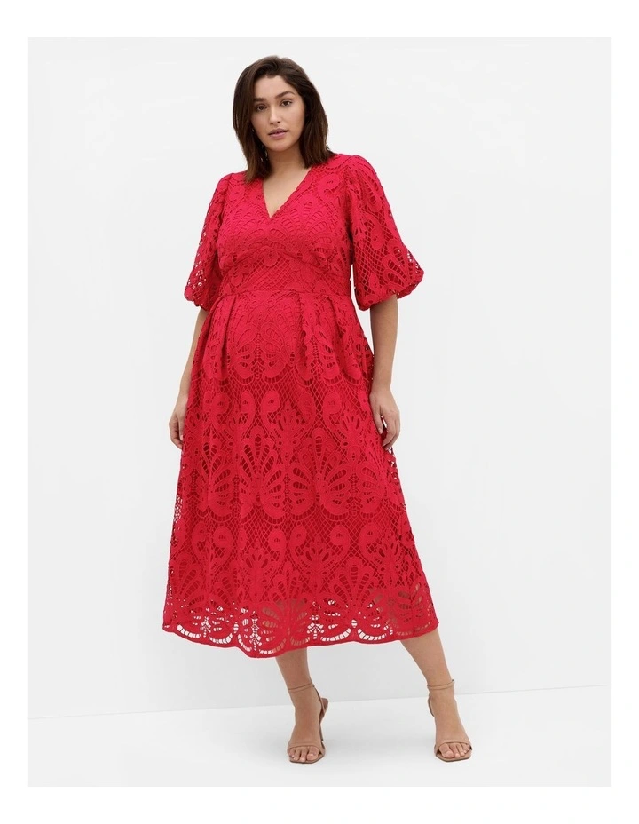 Kylee Embroidered Midi Dress in Scarlet image 1