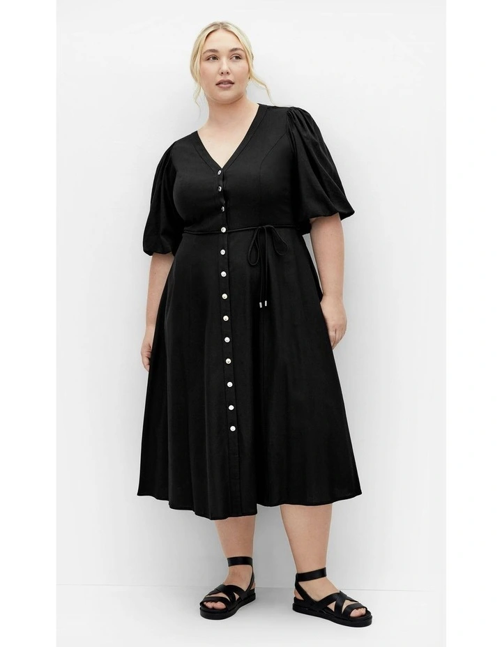 Dahlia V Neck Button Dress in Black image 6
