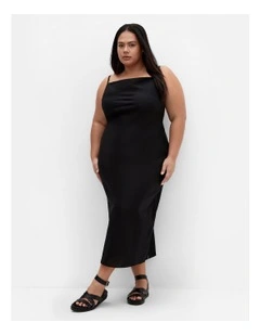 Raine Linen Slip Dress in Black