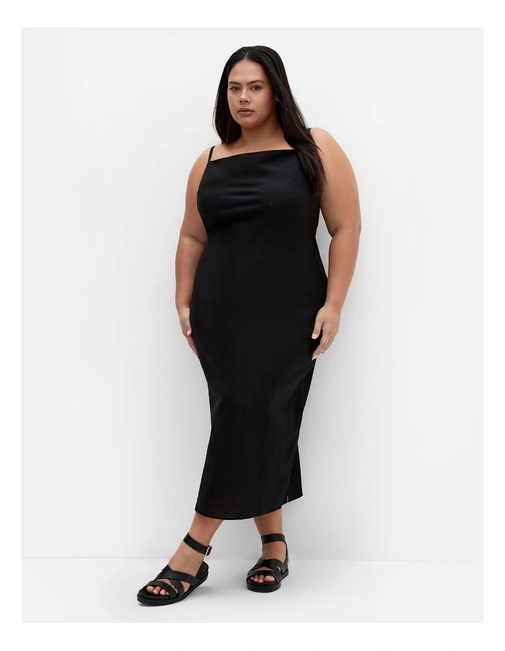 Raine Linen Slip Dress in Black image 1