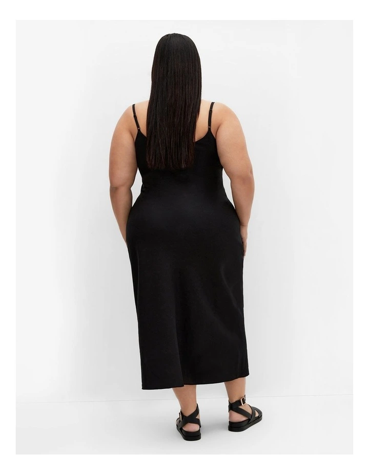 Raine Linen Slip Dress in Black image 2