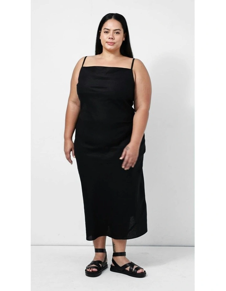 Raine Linen Slip Dress in Black image 5