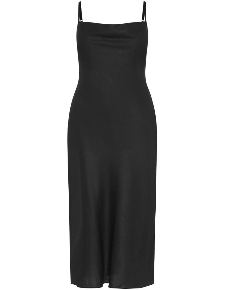 Raine Linen Slip Dress in Black image 6