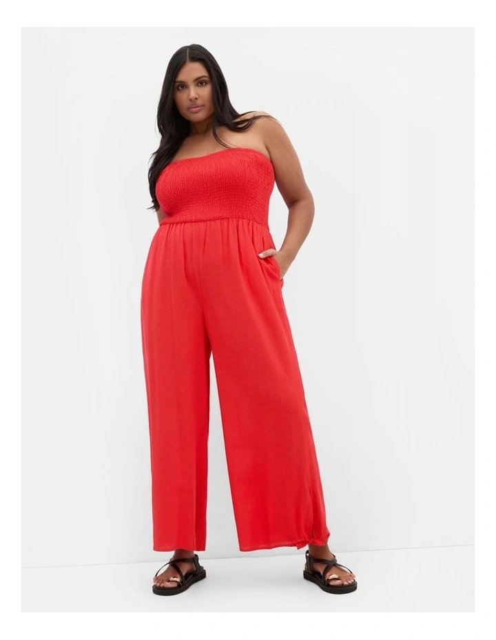 Ally Strapless Jumpsuit in Tiger Lilly image 1