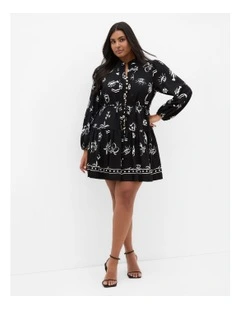 Laurie Print Mini Dress in Black