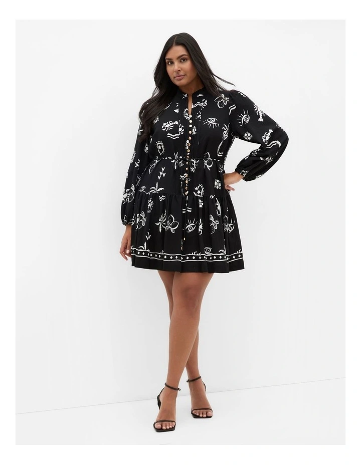 Laurie Print Mini Dress in Black image 1
