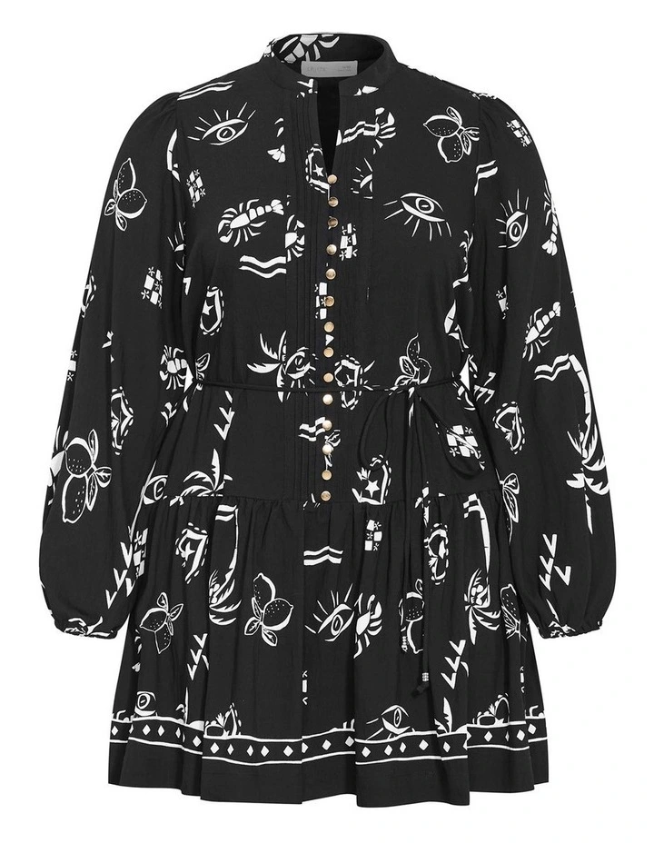 Laurie Print Mini Dress in Black image 3