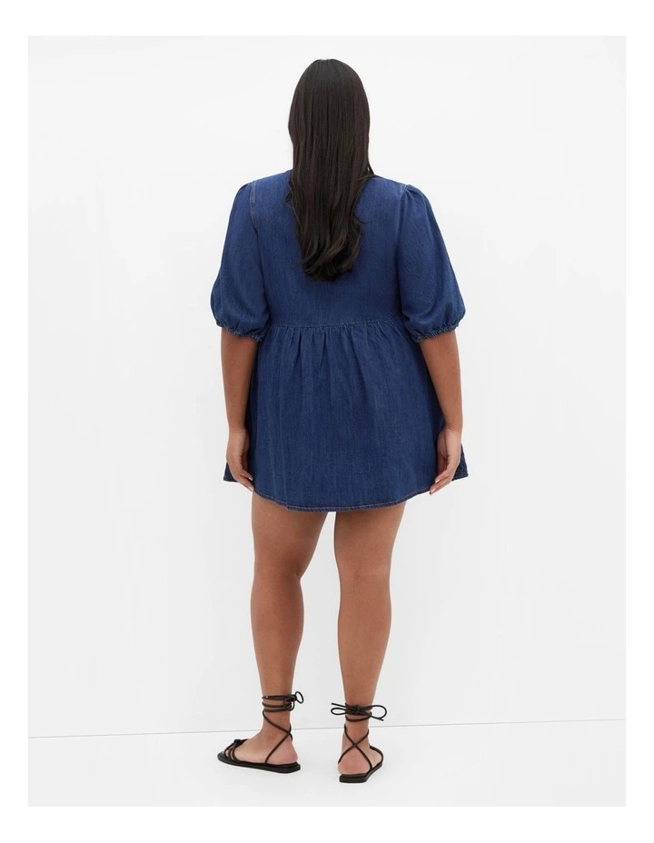 Tie Mini Denim Dress in Mid Wash image 2