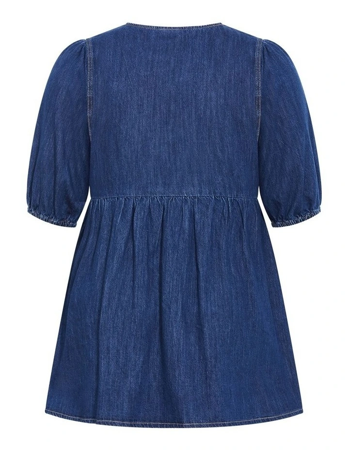 Tie Mini Denim Dress in Mid Wash image 4