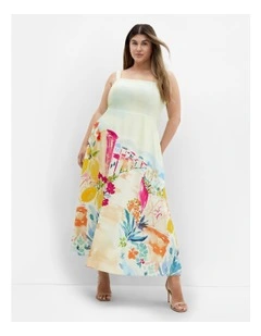 Sorrento Print Maxi Dress in Lime