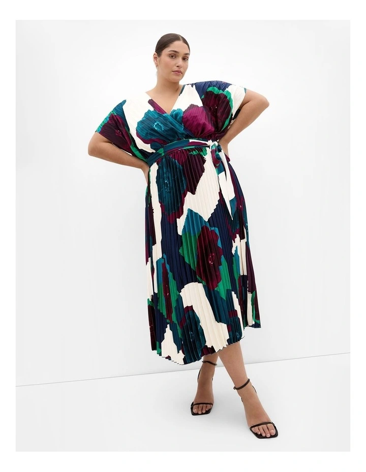 Hailey Abstract Print Pleat Maxi Dress in Multi image 1