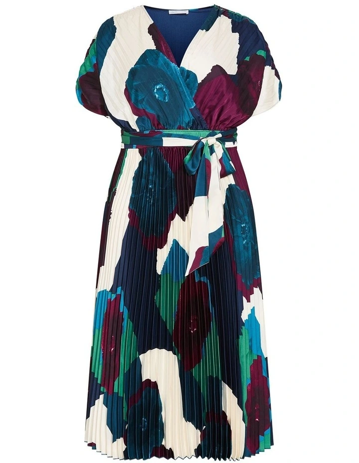 Hailey Abstract Print Pleat Maxi Dress in Multi image 3