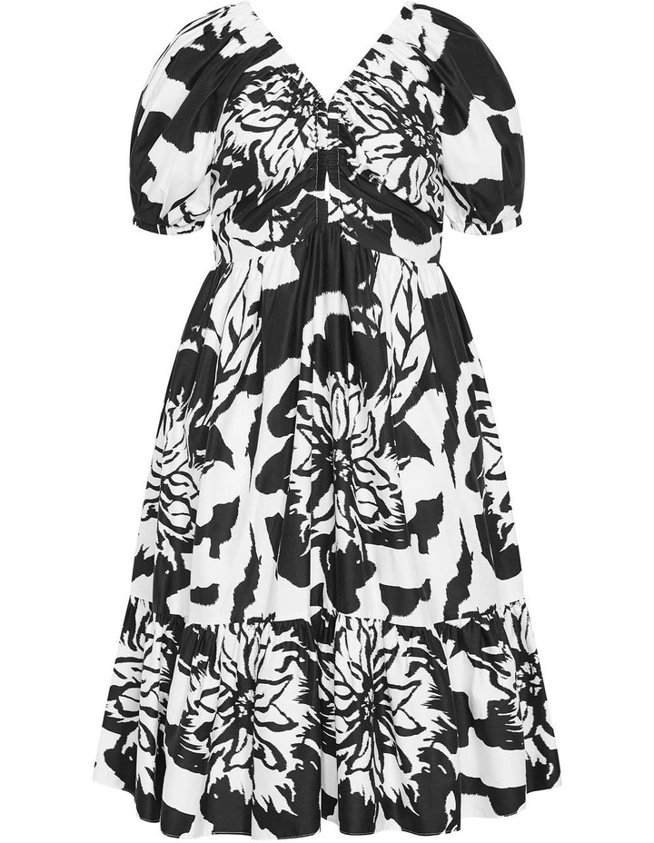 Gracey Print Puff Sleeve Midi Dress in Black image 3