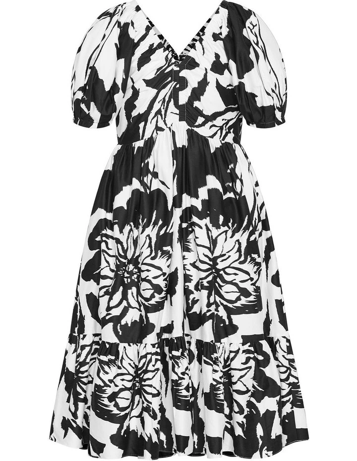 Gracey Print Puff Sleeve Midi Dress in Black image 4