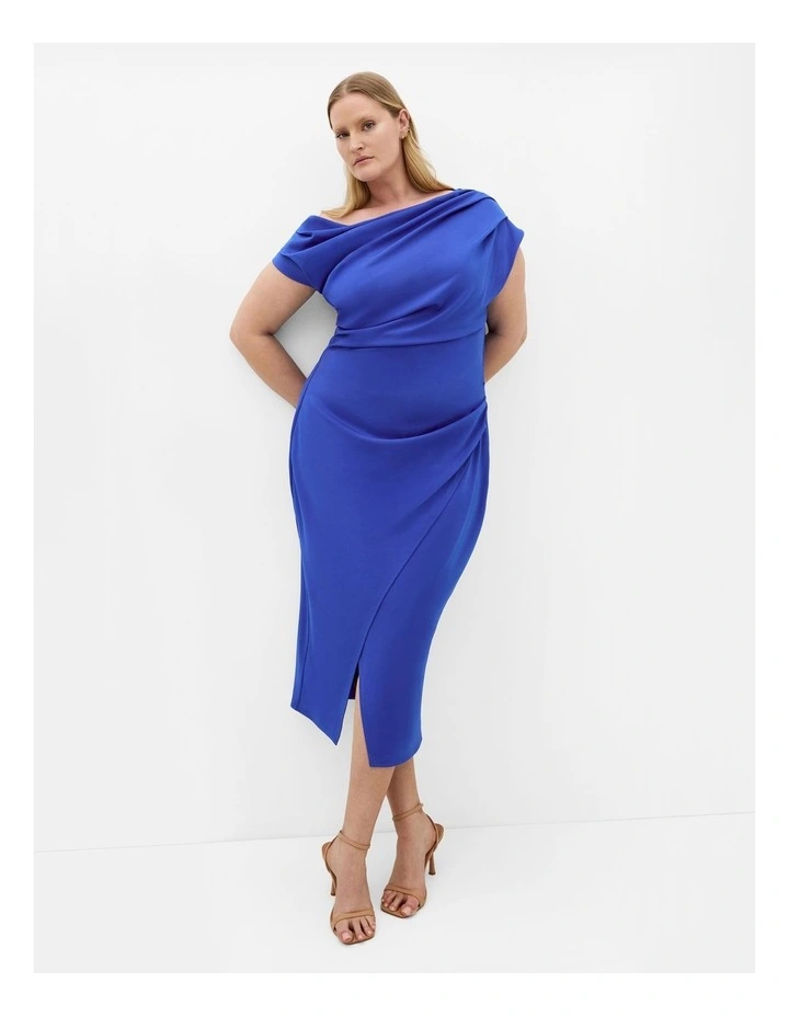 Sexy Off Shoulder Midi Dress in Ocean Blue image 1