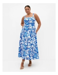 Collins Palm Print Maxi Dress in Blue