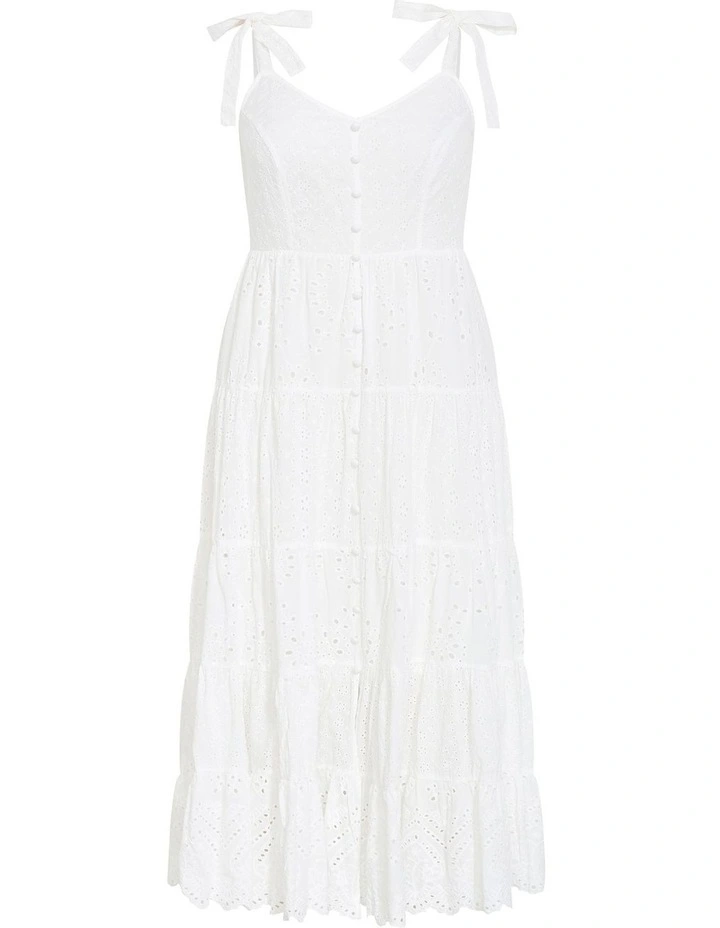 Allegra Embroidered Tier Dress in Ivory image 3