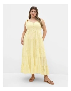 Allegra Embroidered Tier Dress in Lemon