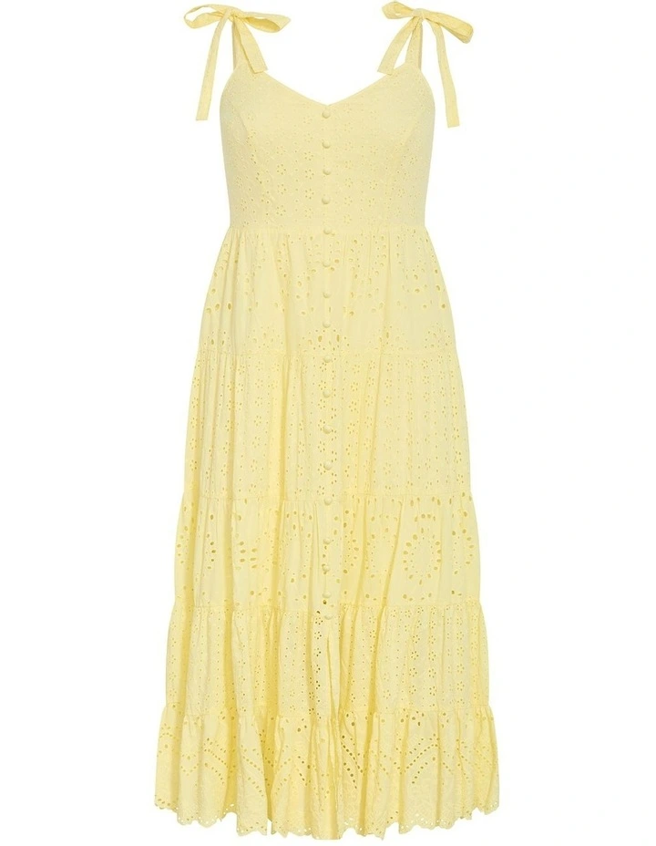 Allegra Embroidered Tier Dress in Lemon image 3