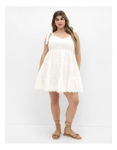 Allegra Embroidered Tier Mini Dress in Ivory