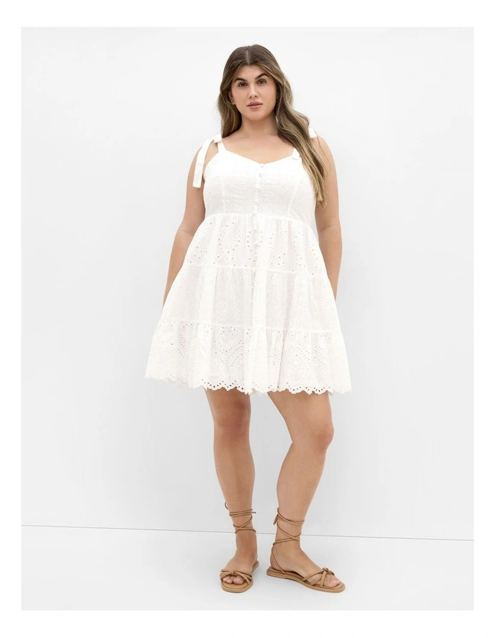 Allegra Embroidered Tier Mini Dress in Ivory image 1