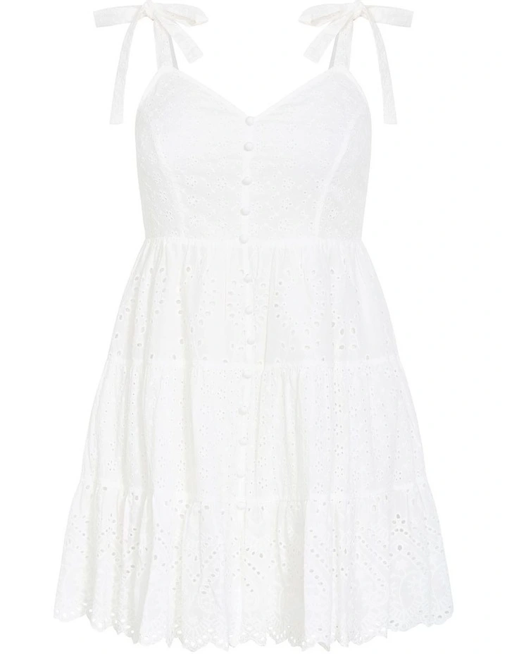Allegra Embroidered Tier Mini Dress in Ivory image 3