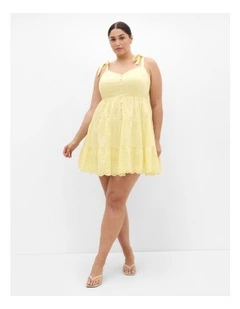 Allegra Embroidered Tier Mini Dress in Lemon