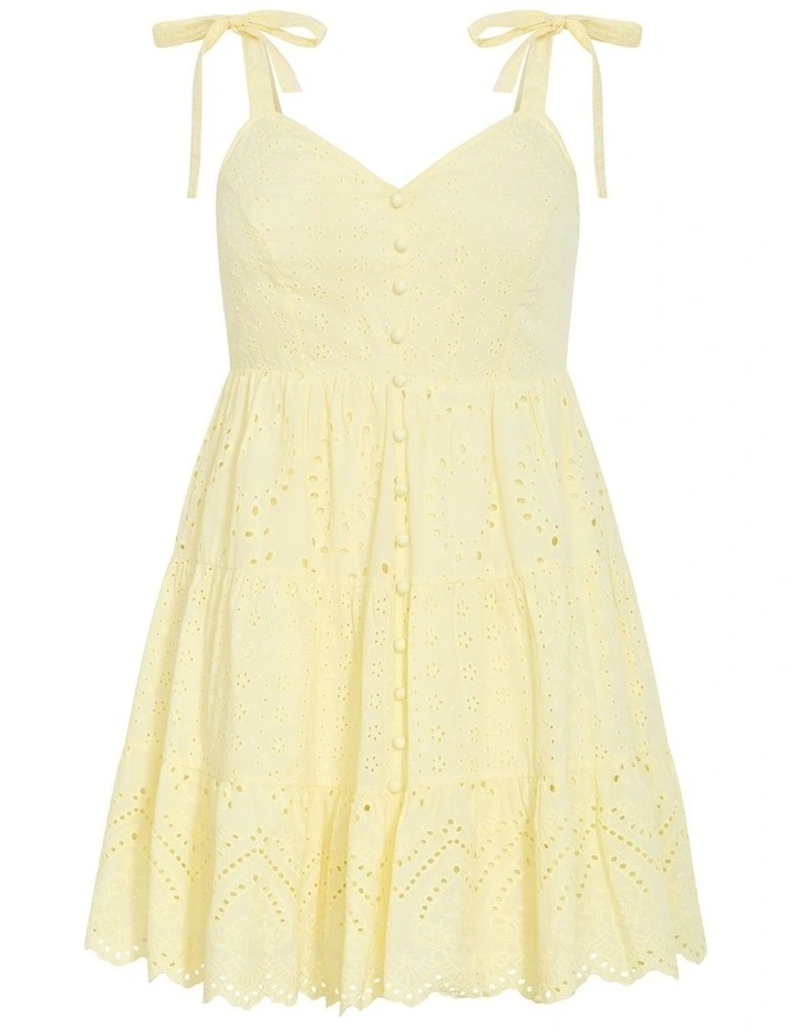 Allegra Embroidered Tier Mini Dress in Lemon image 3