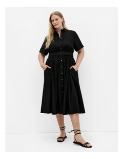 Lana Button Linen Dress in Black