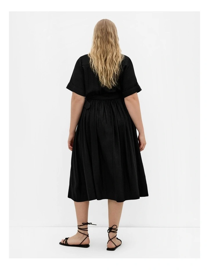Lana Button Linen Dress in Black image 2