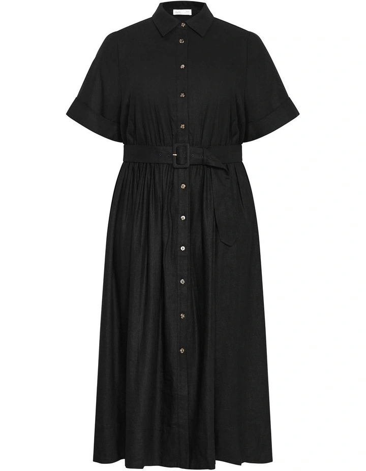 Lana Button Linen Dress in Black image 3