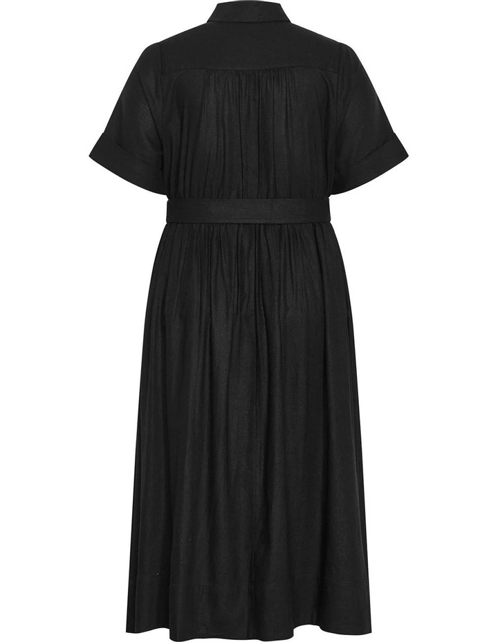 Lana Button Linen Dress in Black image 4