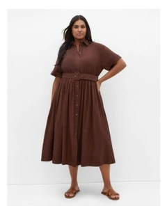 Lana Button Linen Dress in Chocolate