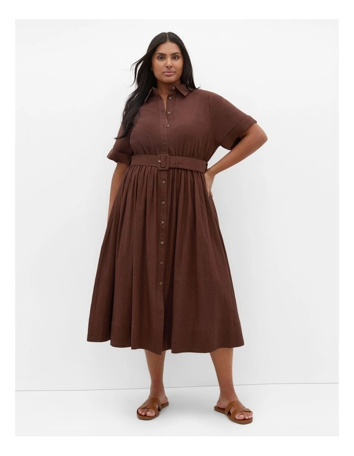 Lana Button Linen Dress in Chocolate image 1