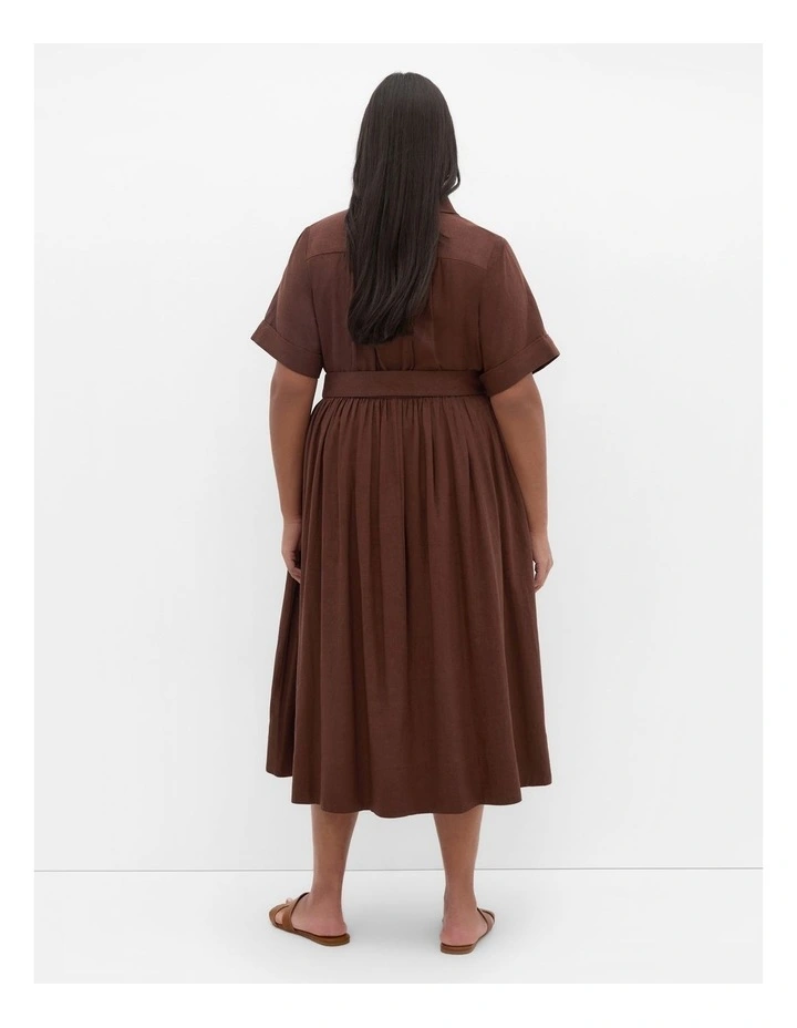 Lana Button Linen Dress in Chocolate image 2