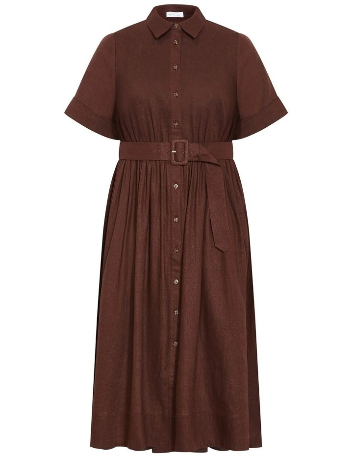 Lana Button Linen Dress in Chocolate image 3