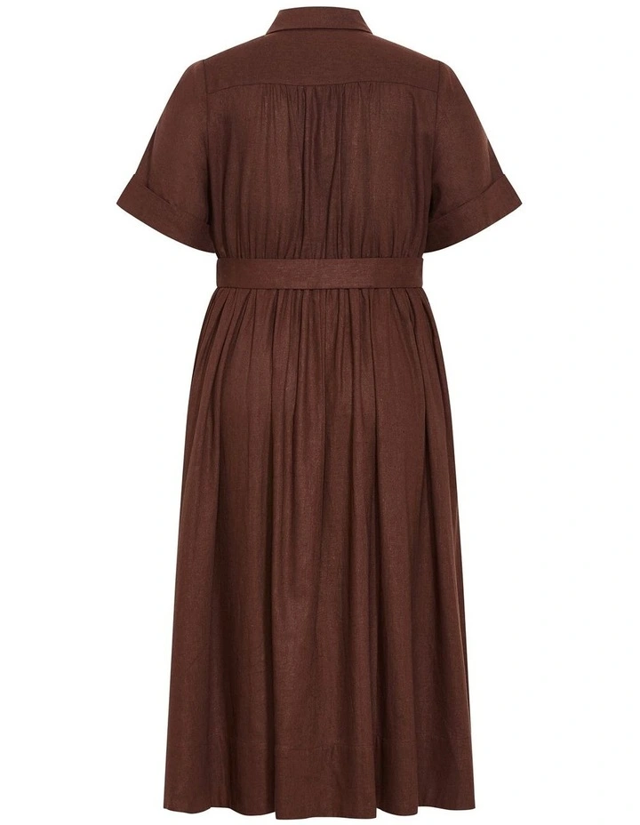 Lana Button Linen Dress in Chocolate image 4