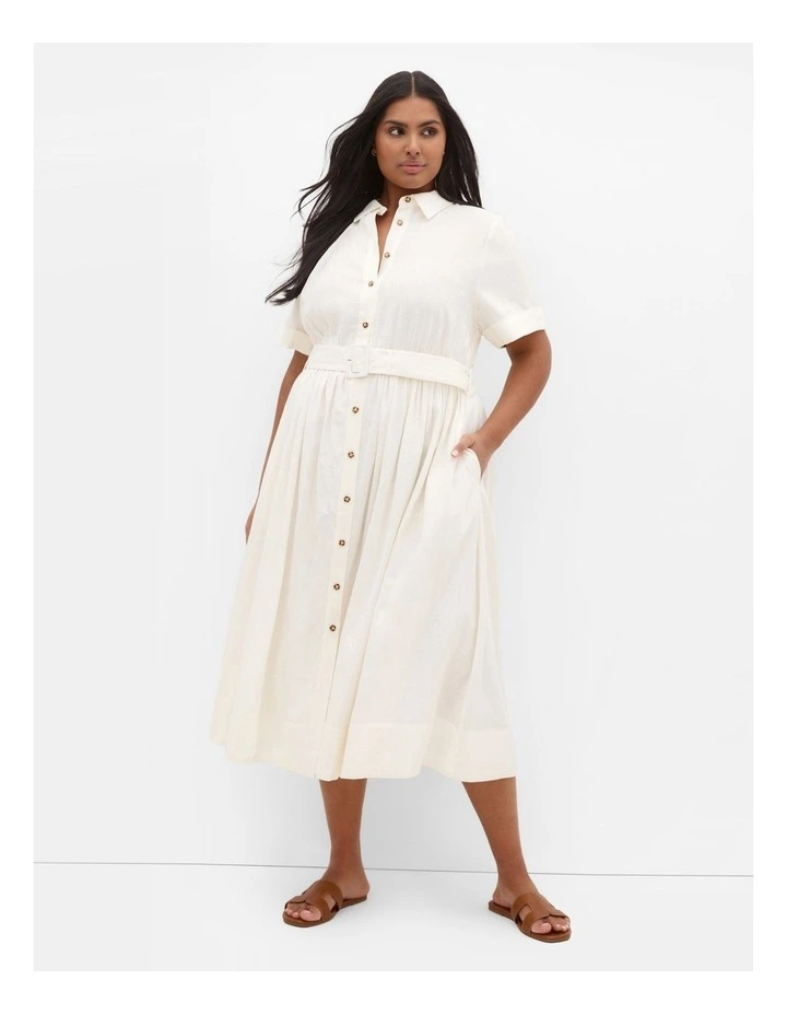 Lana Button Linen Dress in Ivory image 1
