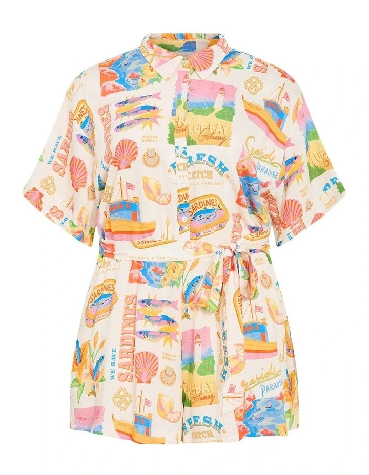 Seaside Print Playsuit in Cream image 3