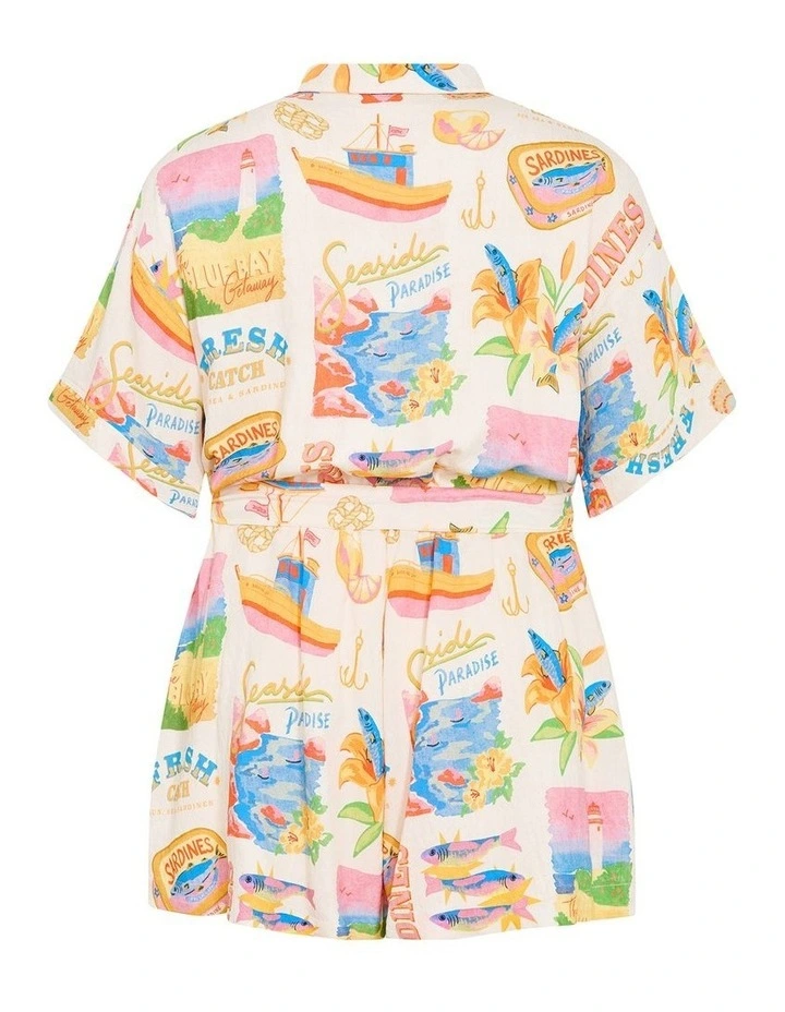 Seaside Print Playsuit in Cream image 4