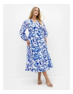 Stasia Print Wrap Maxi Dress in Blue