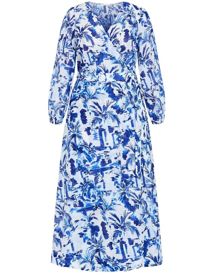 Stasia Print Wrap Maxi Dress in Blue image 3