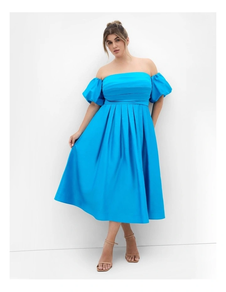 Rosalee Puff Sleeve Midi Dress in Azure image 1