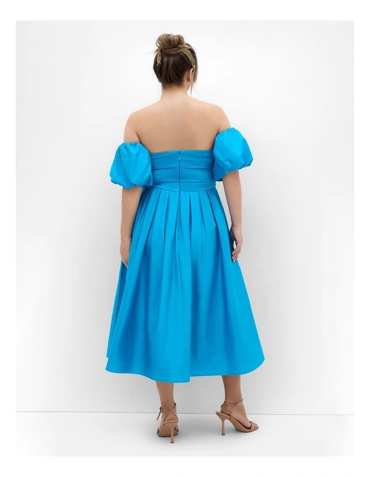 Rosalee Puff Sleeve Midi Dress in Azure image 2