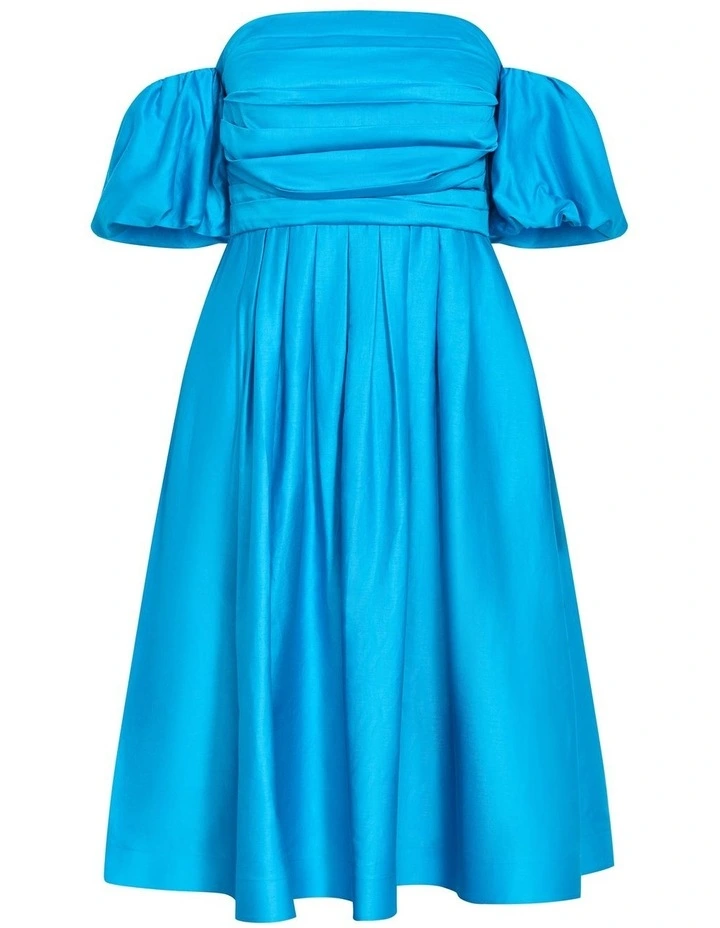 Rosalee Puff Sleeve Midi Dress in Azure image 3