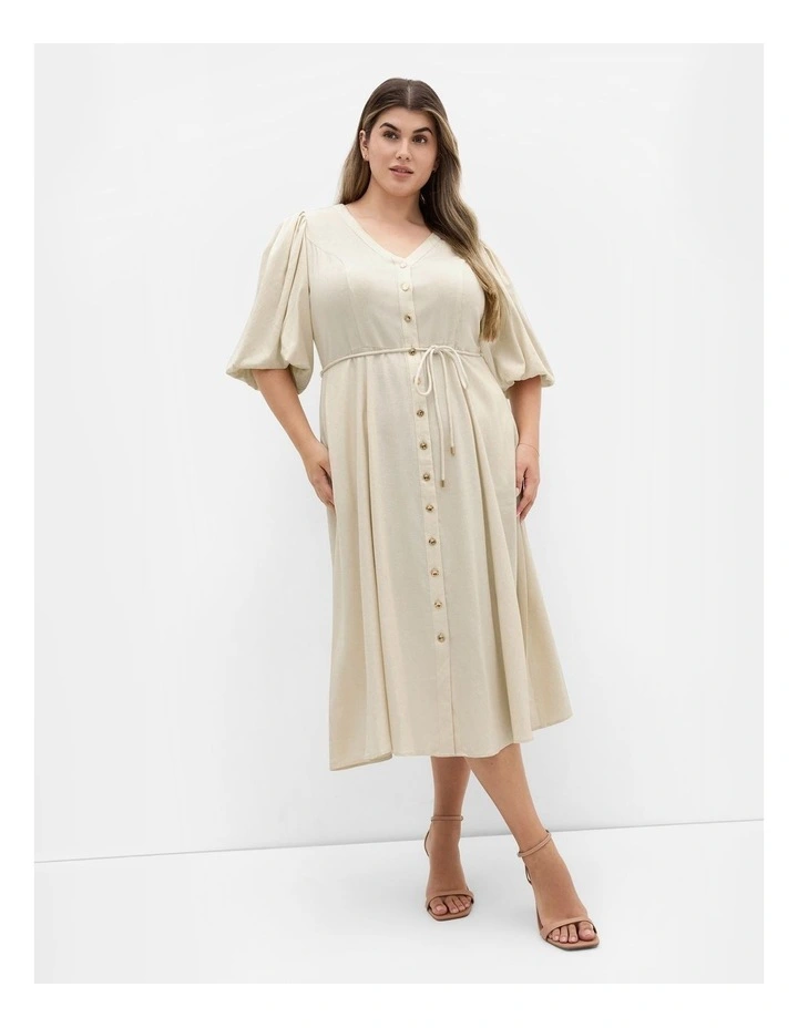 Dahlia V Neck Button Dress in Light Natural image 1