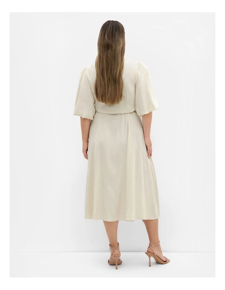 Dahlia V Neck Button Dress in Light Natural image 2