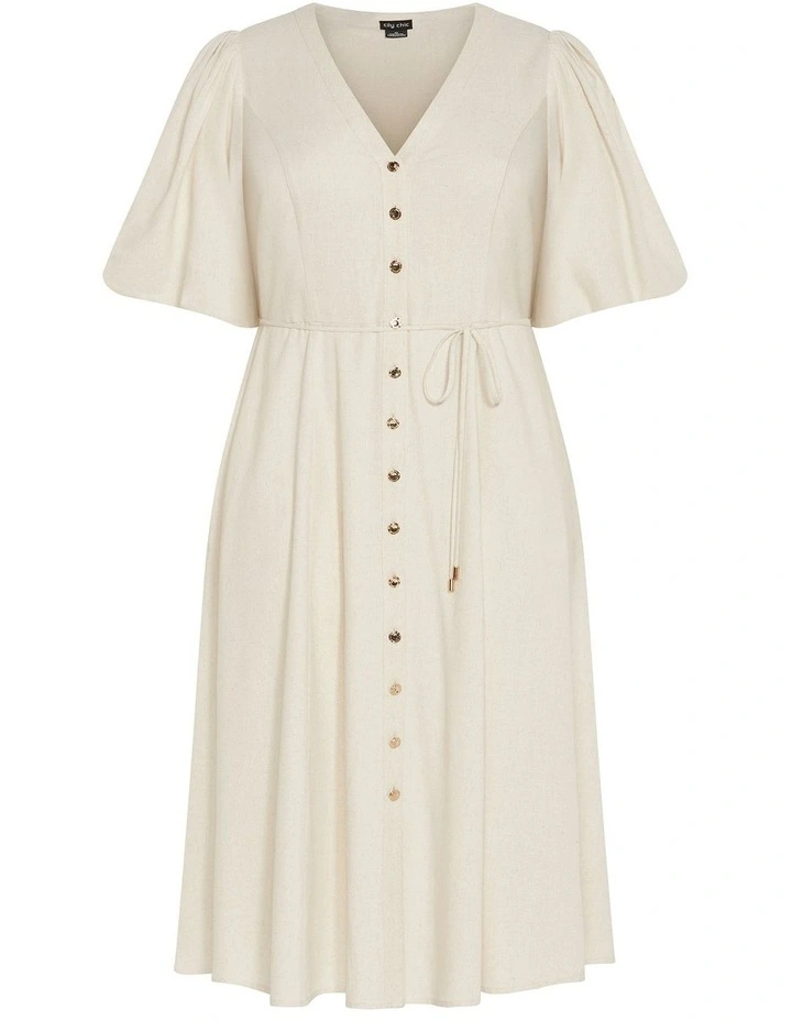 Dahlia V Neck Button Dress in Light Natural image 3