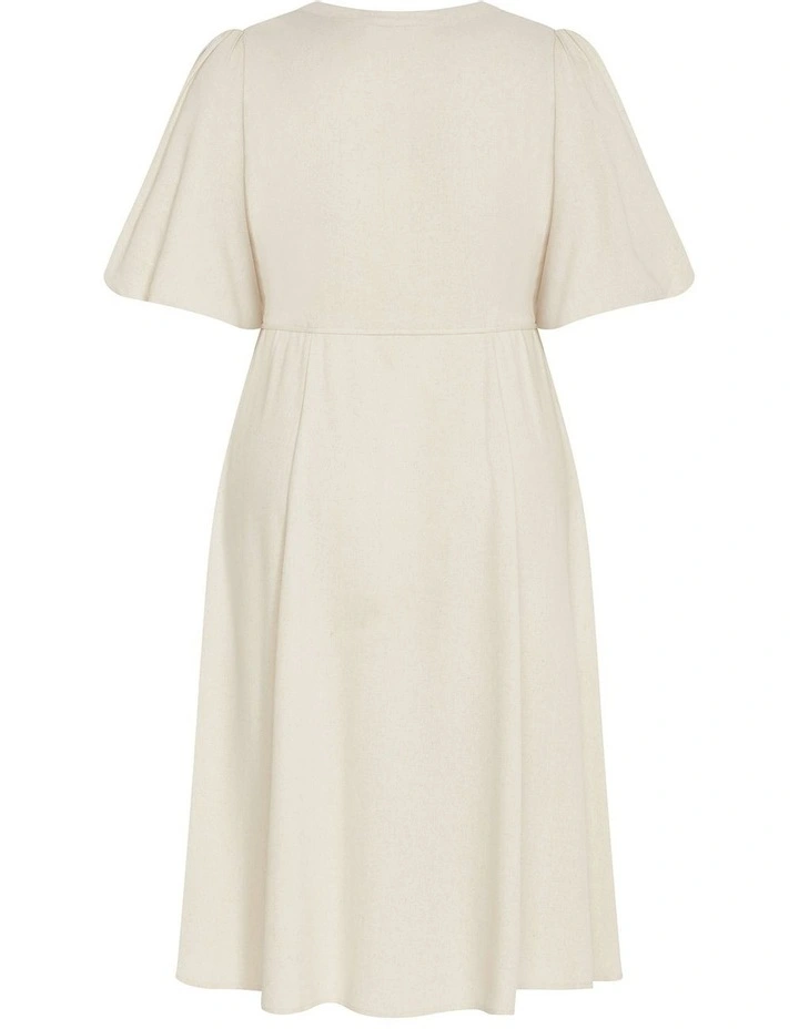 Dahlia V Neck Button Dress in Light Natural image 4