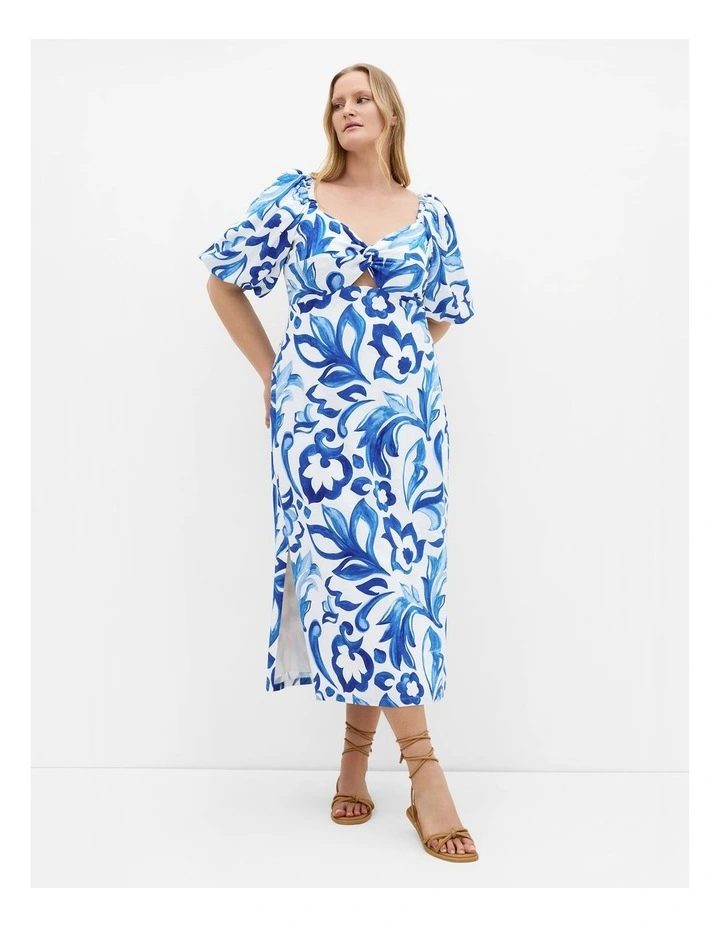 Nala Print Twist Front Dress in White image 1